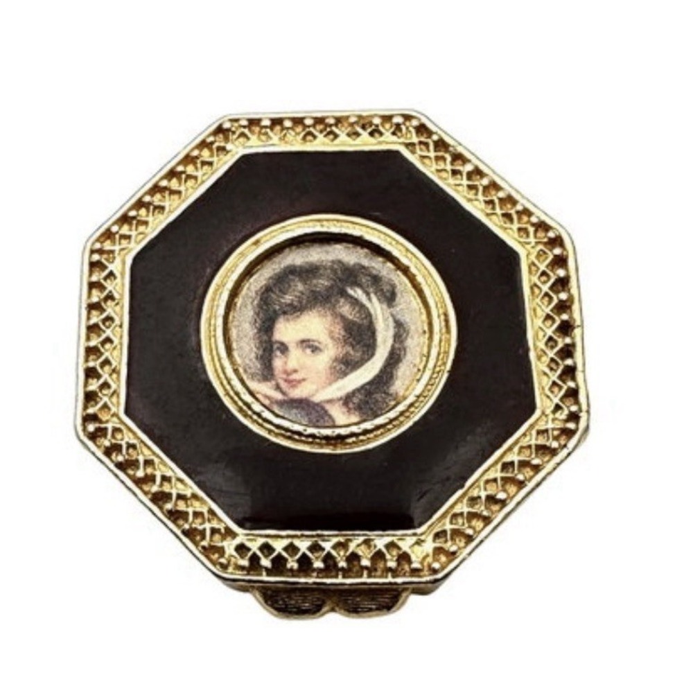 Ciara Charles Revson Solid Perfume Compact Vintage Portrait Miniature Black